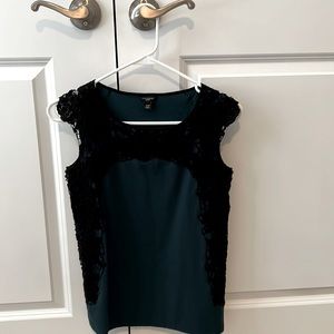 Ann Taylor, XSP, Dark Green Black Lace Casual/Work Shirt. Worn Twice.